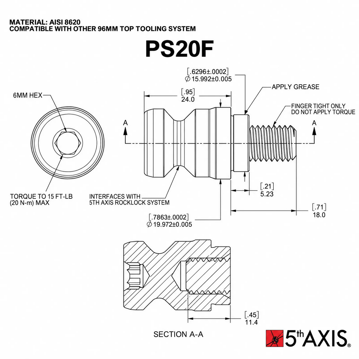 96mm Pull Stud (Set of 4) - 5th Axis Workholding PS20F