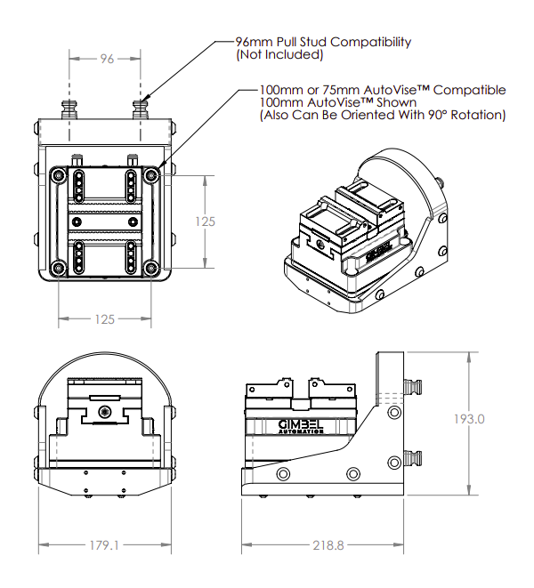 AxisMount™ 90° Trunnion with AutoVise™- Air Vise Pneumatic Automation Module for 4th/5th Axis